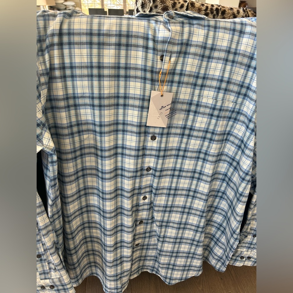 NWT Peter Millar Blue and White Plaid Shirt size XXL, very soft